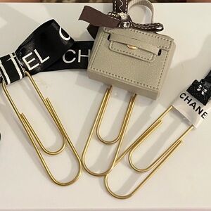 Large gold Planner clips with authentic Chanel and Hermes ribbon large clips